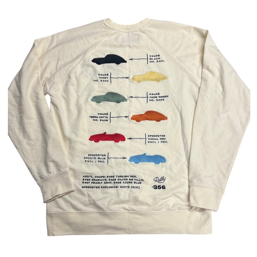 Rally 356 Porsche Embroidered Sweatshirt Mens Medium Lightweight Cream Ivory